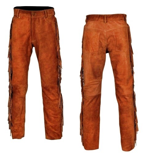 Pre-owned Handmade Mens Old Western Cowboy Brown Suede Leather Fringes Jacket & Pant Wsp51