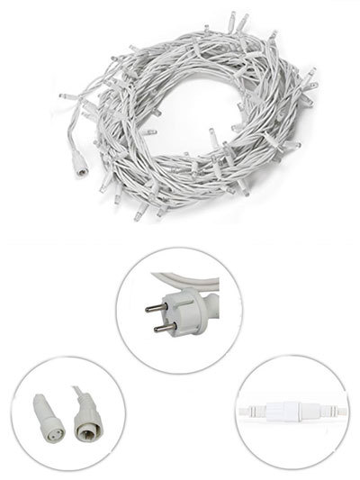 Catena Luci Di Natale Filari 100 Led Bianco Freddo Filo Gomma 10 mt dfh