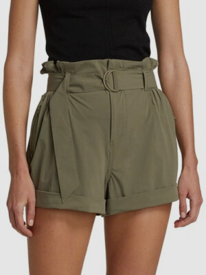 $99 Blanc Noir Women's Green Utility Belted Zipped Pocket Shorts Size M