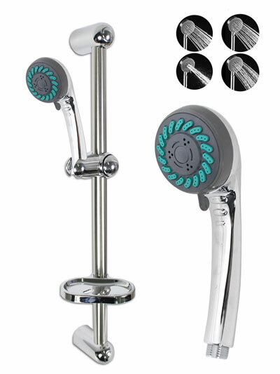 Saliscendi Doccia Cromato Moderno Soffione Multigetto e Mensola Bagno 69129 dfh