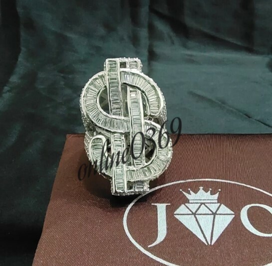 Pre-owned Online0369 3.10ct Baguette Cubic Zirconia Mens Custom Dollar Sign Bust Down Ring Silver In White