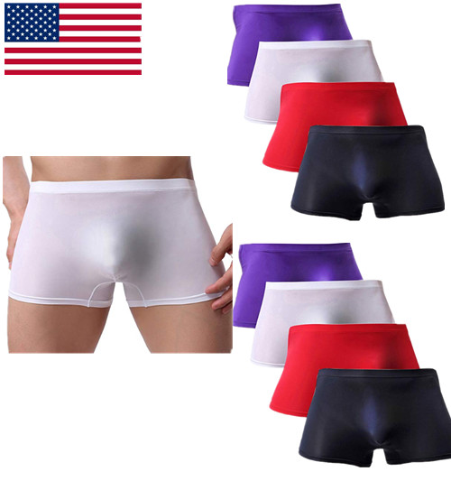 ACSUSS Mens Wetlook Faux Leather Two Symmetrical Open Crotch Halves Boxer Briefs