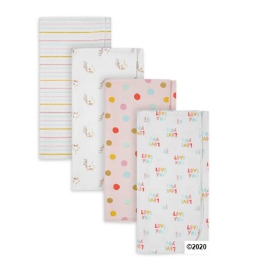 Gerber Baby Girl 4-Pack Organic Cotton Rainbow Unicorns Flannel Blankets