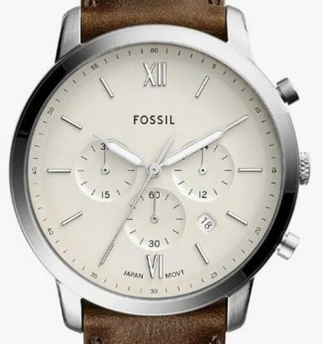 Fossil - Мужские кожаные кварцевые часы с хронографом Neutra, Нержавеющая сталь, Коричневый