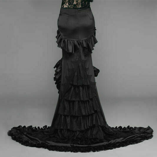 Pre-owned Eva Lady Women's Gothic Asymmetric Hem Frilled Skirt Big Swing Party Prom Skirts In Black