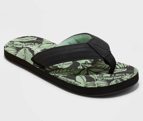 Cat & Jack Boy's M 2/3 Flip Flop Sandals Black Green Cal