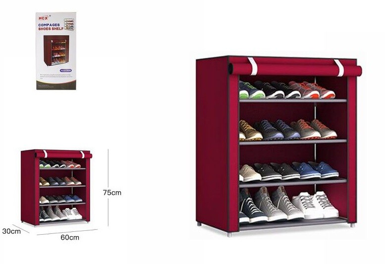 Armadio Scarpiera Tessuto Porta Scarpe Stivali Acciaio Smontabile 4 Ripiani dfh