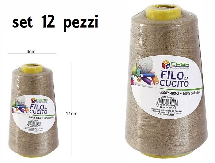 Set 12 Pz Filati A Cono Filo Poliestere Cucito 3000Y 40S/2 Beige 64405-21 dfh