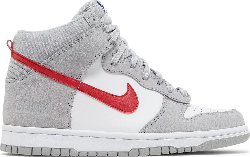 

Nike Dunk High SE GS Athletic Club Light Smoke Grey Red White DH9750-001 4,5 года, Серый, Nike Dunk High GS
