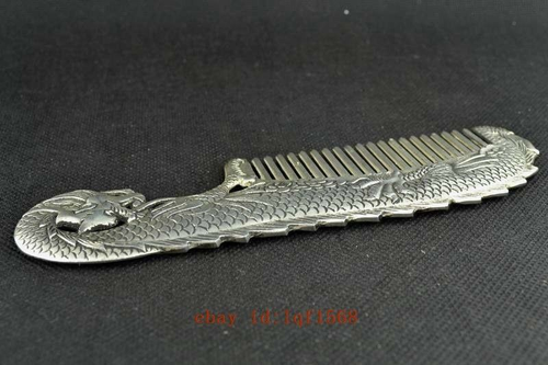 Chinese Handmade Tibet - Silver & White Copper Carving Dragon Comb