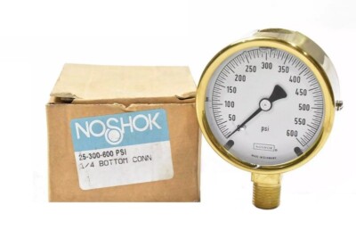 Noshok 25-300-600 Glycerin Filled Pressure Gauge 1/4'' NPT Bottom Connect 600 PSI