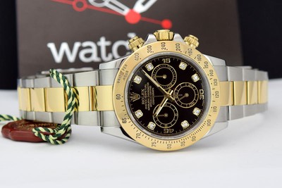 Rolex Daytona Yellow Gold & Steel Black Diamond Dial 116523 - WATCH CHEST