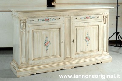 CREDENZA MADIA  SOGGIORNO DIPINTA A MANO  DECORATA AVORIO PATINATO