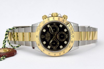Rolex Daytona Yellow Gold & Steel Black Diamond Dial 116523 - WATCH CHEST