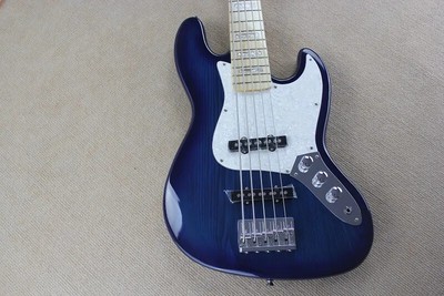 5String Bassguitar Solid Ash Wood Body Shows Transparent Blue Natural Wood Grain