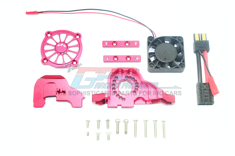 For Traxxas TRX-4 ALUM. MOTOR MOUNT+UPPER SPUR GEAR CASE COVER W/FAN-RED