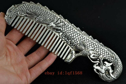 Chinese Handmade Tibet - Silver & White Copper Carving Dragon Comb
