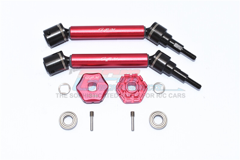 For Traxxas Maxx-HARDEN STL+ALUM FRNT/REAR ADJ CVD DRV SHFT+HEX ADAPTER-+2MM-Red