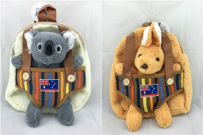 Australian Souvenir Animal Kid Backpack Shoulder Bag W/Soft Toys Pull