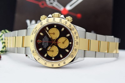 Rolex Daytona Gold Steel Black Dial Paul Newman 116523 Rehaut WATCH CHEST