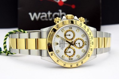 Rolex Daytona Gold White Diamond Dial 116523 Rehaut with Rolex Card - WATCH CHES