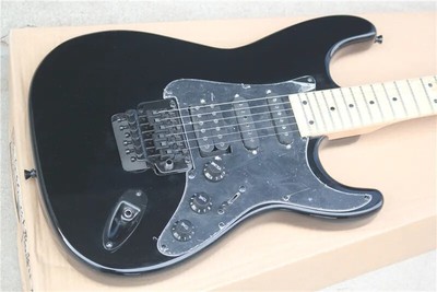 Black Electric Guitar with Black Pickguard,24 Frets,SSH Pickups Maple Fretboard