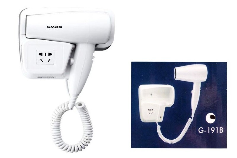 Asciugacapelli Phon Da Parete Muro Bagno Hotel Albergo 1200W G-191b Presa cir