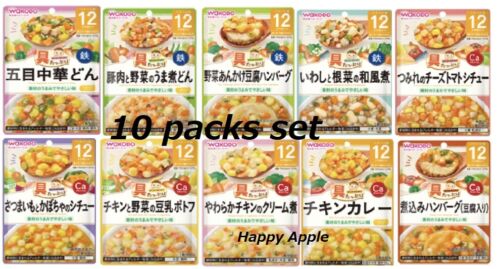 🍎Ready to Eat Japanese Retort Baby Food Pouch Over 12 Months 10pc Wakodo Track