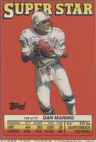 1988 Topps Super Star Sticker Back Cards Dan Marino Tim Harris #29