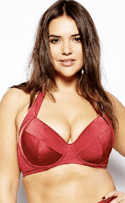 New ASOS Curve Womens Plus 24W Burgundy Red Halter Bikini Top Underwire Lined