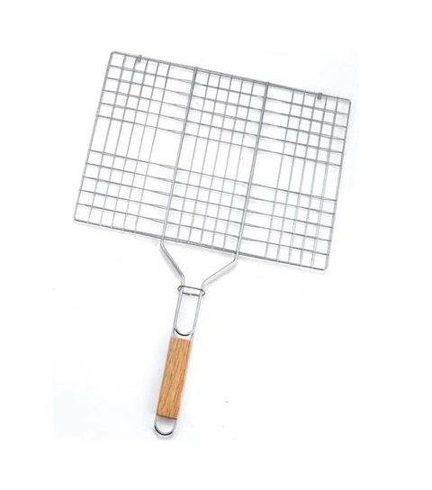 Griglia Pesce Barbecue Doppia Grill Con Manico In Legno Graticola Arrosto dfh