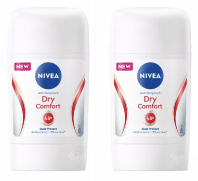 2 Pcs. Nivea Stick Dry Comfort Anti Perspirant 48h Dual Protect Non-sticky 50ml.