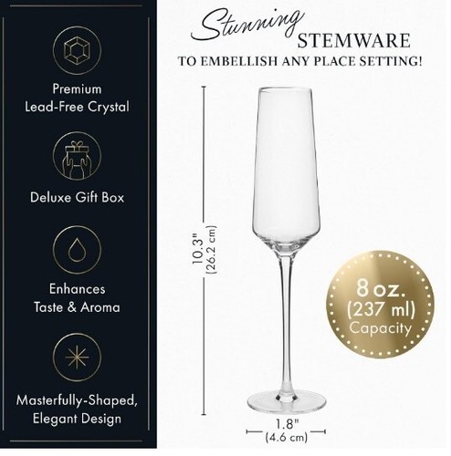 Classy Champagne Flutes - Hand Blown Crystal Champagne Glasses - Set of 4 