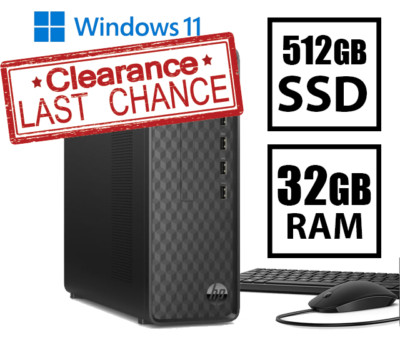 HP Desktop Computer 32GB 500GB SSD Quad Core 4.4Ghz Win 11 WiFi BLUETOOTH SFF