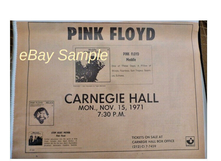 PINK FLOYD 1971 Carnegie Hall NYC Newspaper Concert AD