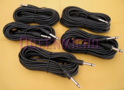 5 Pack 25Ft Mono 1/4'' Male to Male Guitar Amplifier Mic Audio PA Headphone Cable
