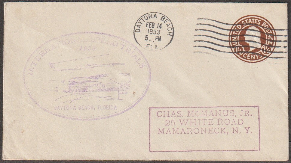 US 1933 FLORIDA INTERNATIONAL SPEED TRIALS RACECAR DAYTONA BEACH COVER