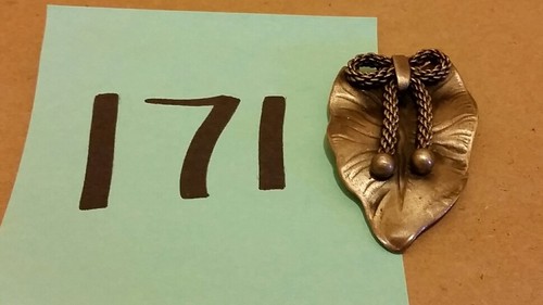 Vintage CZECHOSLOVAKIA Hair Clip Metal Leaf Ribbon Signed