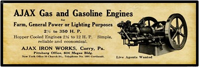 Ajax Iron Works Gas Engines New Metal Sign, 16'' x 48'' USA STEEL XL Size - 8 lbs