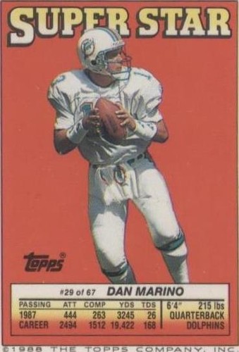 1988 Topps Super Star Sticker Back Cards Dan Marino Gerald Riggs Mickey Shuler #29