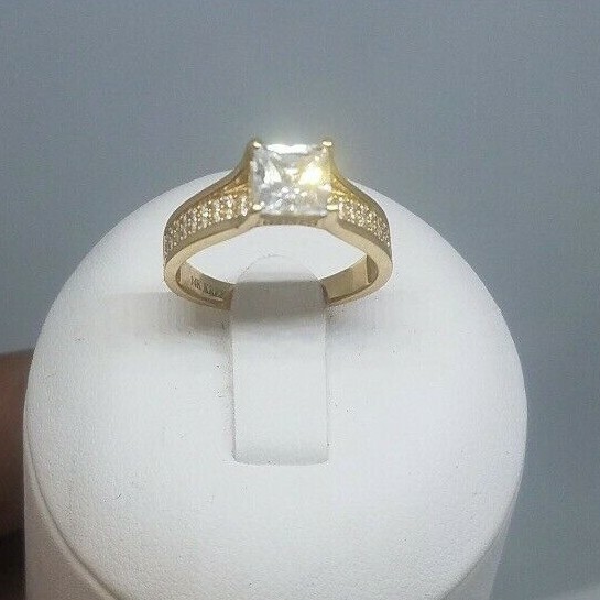 Pre-owned Handmade Gold 14k Princess Ring Yellow Cz Carat Engagement 4g Fine Jewelry Size 7 6 8