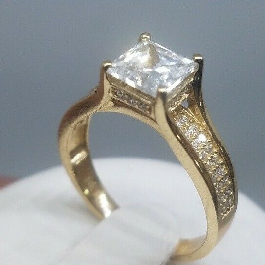 Pre-owned Handmade Gold 14k Princess Ring Yellow Cz Carat Engagement 4g Fine Jewelry Size 7 6 8
