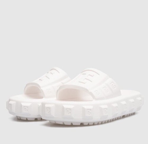 Pre-owned Balmain White Ari Men Rubber Slip On Slides Sandal Embossed Logo 43/ 10 Us