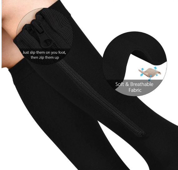 3PK Zippered Compression Socks Closed Toe 20-30mmHg with Zipper Safe Protection