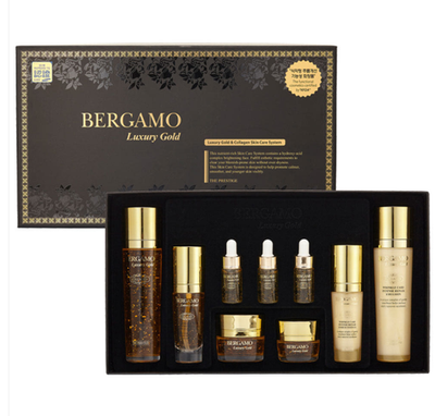 Bergamo Luxury Gold Collagen Skin Care 9-Piece Full Set - Royal Anti-Aging - NEW