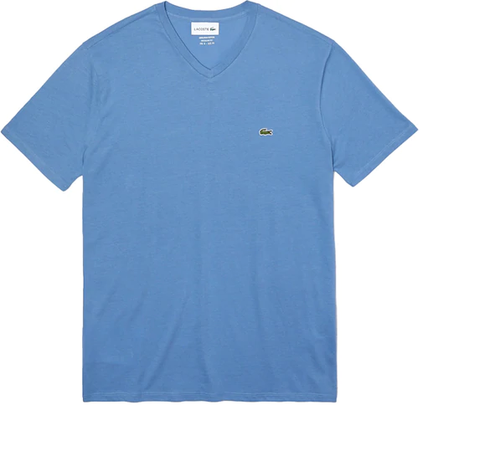 

Мужская бледно-голубая футболка Lacoste из хлопка Pima с коротким рукавом и v-образным вырезом из джерси, Pale blue