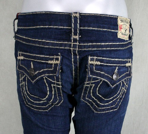 Pre-owned True Religion Jeans Women's Billy Super T Straight Retribution Natural Stitch In Blue