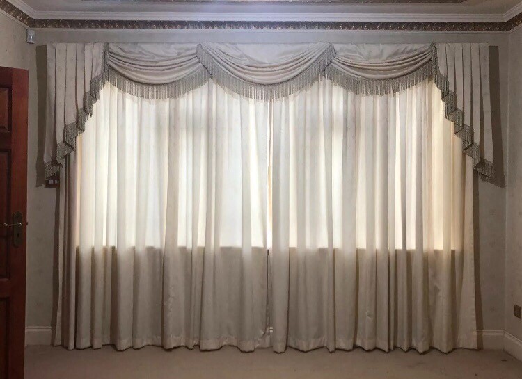 Traditional Long Drape Curtains In Cream Beige Colout 3 Sets Of