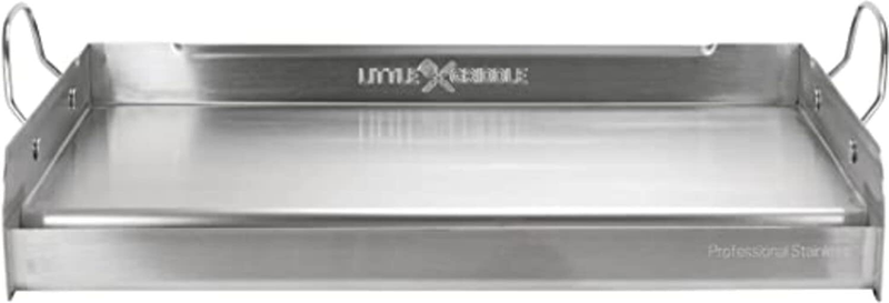 100% Stainless Steel Griddle with Even Heat Cross Bracing and Removable Handles - for Grills, Camping, Tailgating