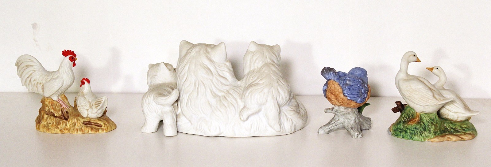 Set of 4 Vintage Homco Hand Painted Porcelain Animal Figurines Birds & Cats